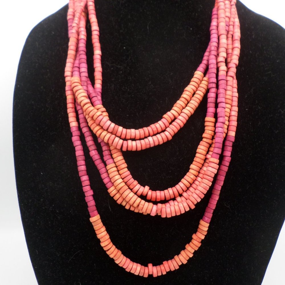 Loft Ann Taylor Statement Necklace Wood Beads Multistrands New